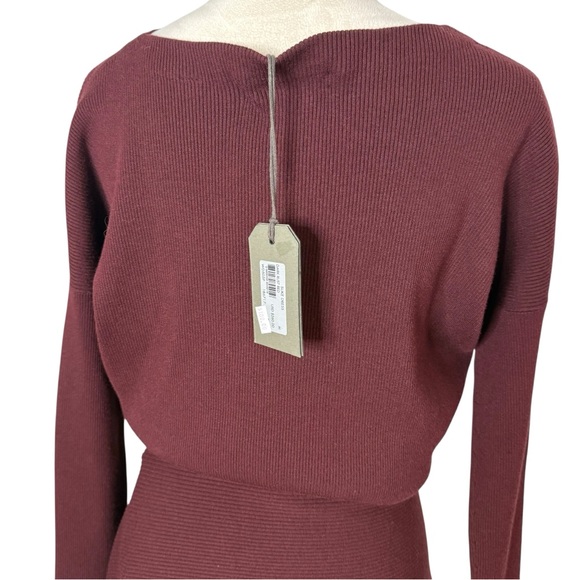 NWT All Saints Suke Midi Asymmetrical Long Sleeve Dress Wine Medium - Picture 4 of 9